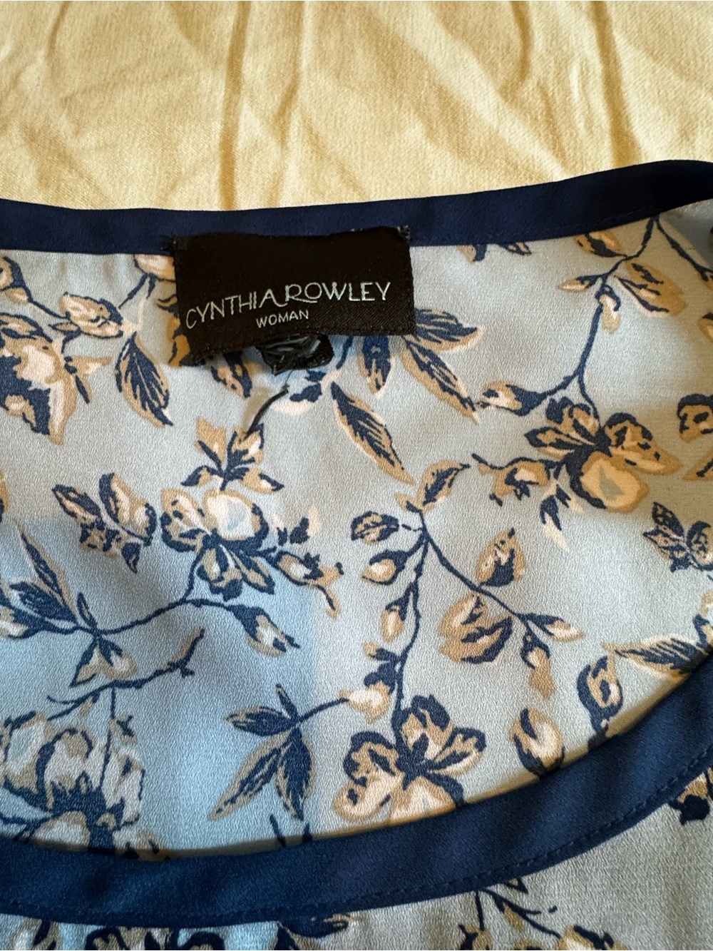 Cynthia Rowley Light Blue Floral Top with Navy Trim